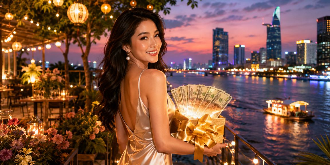 Người chơi ngồi tại quán cà phê Sài Gòn dùng điện thoại tra cứu mã voucher cá cược trực tuyến